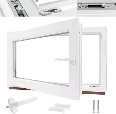 Produktbild von Kellerfenster Kunststofffenster weiß, BxH: 75 x 50 cm / 750 x 500 mm 3-fach Verglasung (32 mm) Dreh-Kipp inkl. Pilzkopfverriegelung, DIN Rechts (Griff Links)
