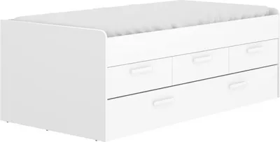 Produktbild von Kinderbett Daaron, Struktur mit zweitem Ausziehbett, Einzelbett für Schlafzimmer mit 3 Schubladen, 194x95h68 cm, Weiß