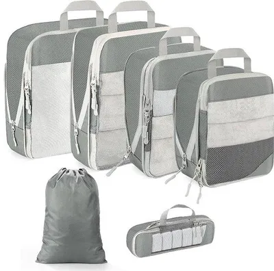 Produktbild von Famanu Packing Cubes mit Kompression - 6-teiliges Kofferorganizerset, grau