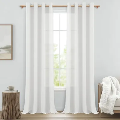 Produktbild von Gardinen 2er Set, 260x140 cm, Leinenoptik, weiß, halbtransparent, mit Ösen, für Schlafzimmer