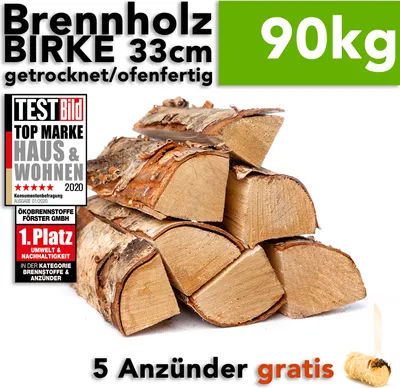 Produktbild von Brennholz Birkenholz 25cm Holzscheite im 90kg Karton für Kamin Kaminofen Feuerschale Grill kammergetrocknet ofenfertig - Feuerholz Birke von HOLZBRX