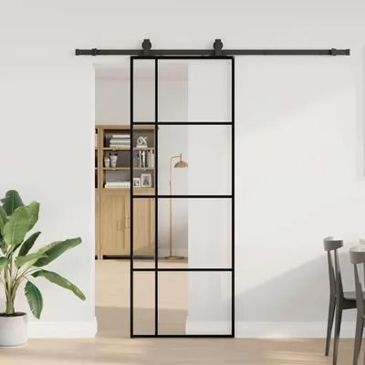 Zdjęcie produktu dla vidaXL Drzwi przesuwne z okuciem czarne 76x205 cm szkło ESG