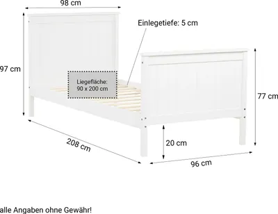 Produktbild von Homestyle4u Holzbett 90x200 Kinder mit Lattenrost Kinderbett Kiefer massiv Einzelbett aus Bettgestell Weiß