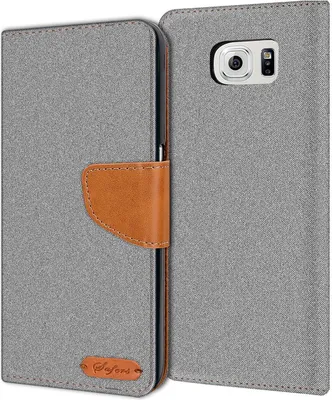 Produktbild von Conie Jeans Style Klapp Tasche für Samsung Galaxy S6 Kartenfach Hülle Rundumschutz in Grau