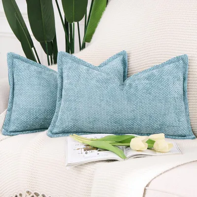 Zdjęcie produktu dla Zestaw 2 poszewek na poduszki z miękkiego materiału typu chenille, kolor jasnoniebieski, wymiar 40x60 cm
