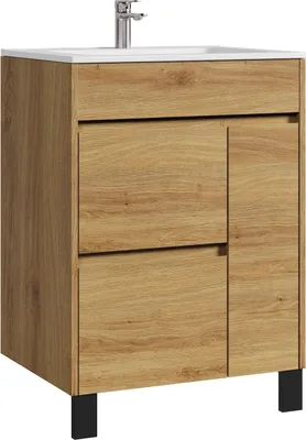 Produktbild von Badezimmer Badmöbel-Set Salzburg 60cm Eiche - Unterschrank Schrank Waschbecken Waschtisch