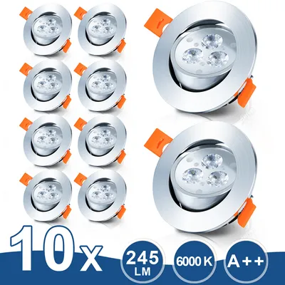 Produktbild von Jiubiaz 10er LED Einbaustrahler Deckeneinbauleuchte Set Einbauleuchte Deckenleuchte Einbauspot Deckenspot IP20 245LM Spots Kaltweiß 3W