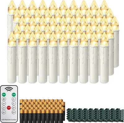 Productafbeelding van LZQ 50X Warmwitte LED-kaarsen, draadloze kerstverlichting, lichtketting zonder vlam, kerzkaarsen met batterij en afstandsbediening
