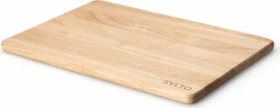 A wooden cutting board on a white background.