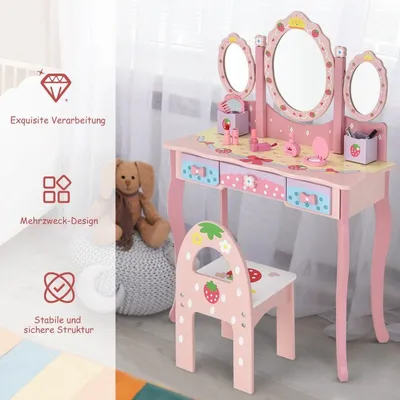 Produktbild von Kinder Schminktisch Kinder Frisier-Set mit Spiegel 70 x 34 x 105 cm Rosa