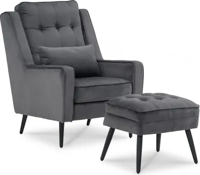 Produktbild von MCombo Ohrensessel Fernsehsessel Relaxsessel wohnzimmer mit  Hocker Samt 7277(Grau)