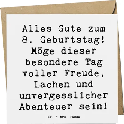 Produktbild von Mr. & Mrs. Panda Glückwunschkarte Spruch 8. Geburtstag Abenteuer - Weiß - Geschenk, Kindergeburtstag, Alles Gute zum, Kind, Grußkarte, Spaß, faltkarte, doppelkarte