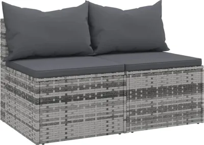 Produktbild von vidaXL Garten-Mittelsofas mit Kissen 2 Stk. Grau Poly Rattan