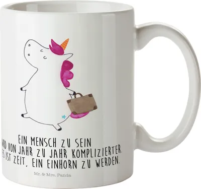 Produktbild von Mr. & Mrs. Panda Trinklernbecher Einhorn Koffer - Weiß - Geschenk, Einhörner, Kinderbecher, Abenteuer, Pott, Mehrwegbecher, Unicorn, Gepäck, Reise, Haferl, Plastikbecher