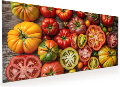 Produktbild von Küchenrückwand Spritzschutz Glas mit Motiv Verschiedene Tomaten 40 x 40 cm