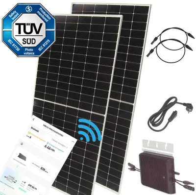 Produktbild von Balkonkraftwerk 1500W 800W Bifazial Solaranlage Wifi Wechselrichter App