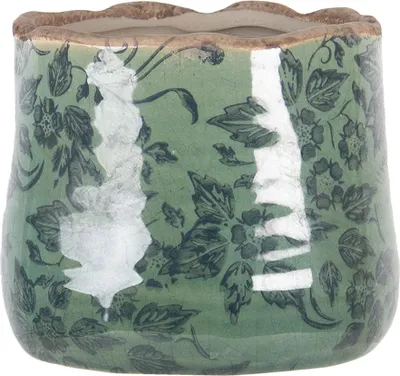 Zdjęcie produktu dla Clayre & Eef Doniczka Ø 11x10 cm Zielone ceramiczne liście