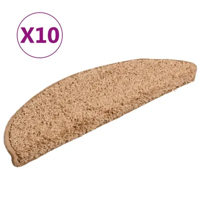 Image de Tapis d'escalier 10 pièces 56x17x3 cm Beige Demi-rond