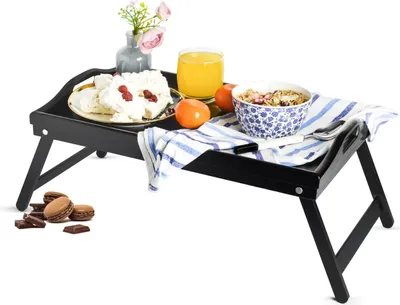 Produktbild von Betttablett dunkel Serviertablett Tablett Frühstückstablett Holz