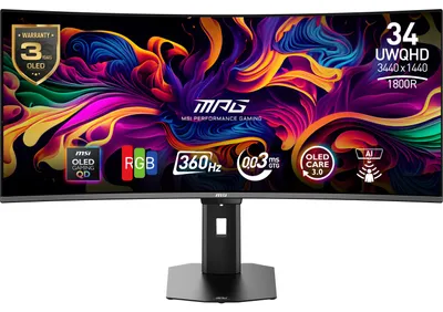 Produktbild von MSI MPG 341CQRDE QD-OLED X36, 86,4 cm (34"), 3440 x 1440 Pixel, UltraWide Quad HD, QD-OLED, 0,03 ms, Schwarz