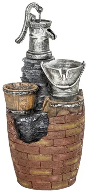 Produktbild von Springbrunnen 4-stufig rustikal Gartenbrunnen mit LED Beleuchtung Pflanzkübel Pumpe, Verstellbar 34 x 31 x 76 cm