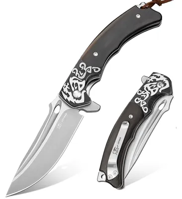 Image de Couteau pliant de 8,9 cm, en acier 14C28N, avec manche en bois et clip de ceinture