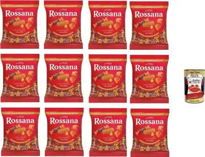 Produktbild von Caramelle Rossana ripene al caramello salato, Salat Karamell ausgestopfte Süßigkeiten gluten frei, 12x 150g Candies, italien Bonbon Lollies + Italian Gourmet polpa 400g