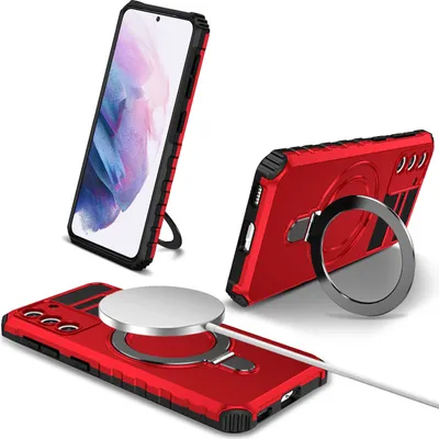 Obrázek produktu pro Pouzdro pro Samsung Galaxy S21+ / S21 Plus 5G magnetické s MagSafe, držák prstenu, stojánek, dvouvrstvé ochranné pouzdro červené