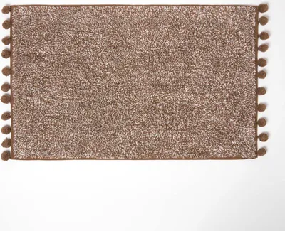 Produktbild von HOMESCAPES Badematte braun meliert mit Pompons, 50 x 80 cm - Badvorleger Baumwolle getuftet