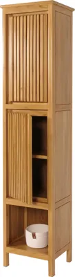 Obrázok produktu pre Teaková vysoká skrinka HWC-M70, kúpeľňová skrinka, 2 dvierka 5 priehradiek, vysokokvalitný teak triedy B (jadrové drevo, 20-30 rokov) 181x41x35cm