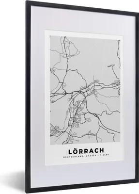 Produktbild von MuchoWow® Gerahmtes Poster Stadtplan - Karte - Lörrach - Deutschland 40x60 cm - Poster mit Schwarzem Bilderrahmen Wandposter Rahmen Foto Bilder - Poster in Rahmen