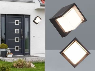 Produktbild von Eckige LED Außenwandleuchten Schwarz 2 Außenleuchten für Hauswand Außenbereich