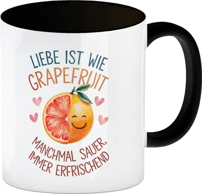 Produktbild von Grapefruit Kaffeebecher in schwarz Liebe ist erfrischend
