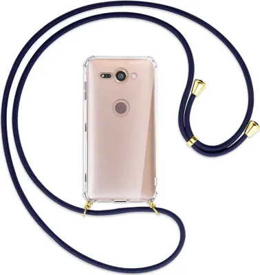 Produktbild von Handykette Backcover-Schutzhülle mit Band (Metall goldfarben) für Sony Xperia XZ2 Compact - dunkelblau
