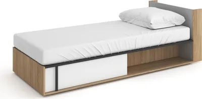 Produktbild von Jugendbett IMOLA IM-15P mit Matratze 90x200 cm Lattenrost Bett Bettgestell Kopfstütze Schublade (Weiß / Grau)