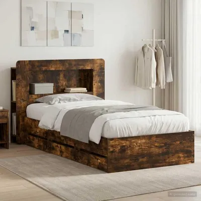 Immagine prodotto di Letto matrimoniale esclusivo con contenitore e testiera in legno di quercia affumicata, dimensioni 100 x 200 cm