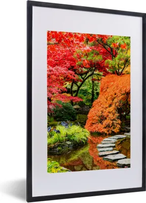 Produktbild von MuchoWow® Gerahmtes Poster Bäume - Japanisch - Steine - Weg - Natur 40x60 cm - Poster mit Schwarzem Bilderrahmen Wandposter Rahmen Foto Bilder - Poster in Rahmen