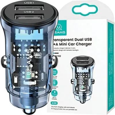 Produktbild von 3A USAMS Autoladegerät Schnellladung 2xUSB-A Blau