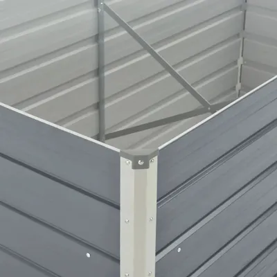 Close-up view of the corner of a raised garden bed.