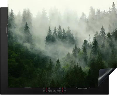 Produktbild von KitchenYeah© Herdabdeckplatte Wald - Nebel - Bäume - Natur , 65x52cm, Küche Deko, Glaskeramikkochfeld Herdabdeckung, Abdeckplatte fùr Kochfeld