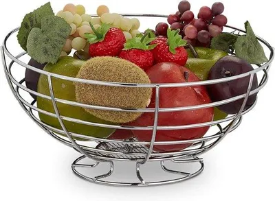 Image de Bol en métal pour légumes et pain - présentoir moderne pour fruits et légumes - 12 x 24,5 cm - argenté