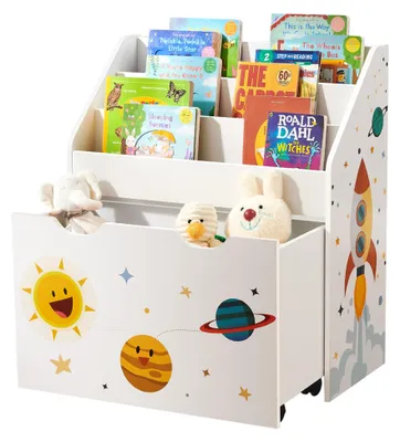 Spielzeugregal mit 3 Fächern & Rollbox, 62,5x29,5x70 cm, Weiß