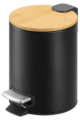 Immagine prodotto di Contenitore per rifiuti da bagno da 3 litri con coperchio in bambù | Nero | 22x17x23,6 cm