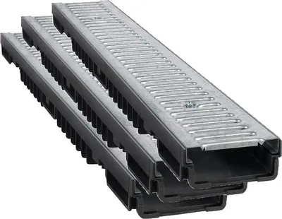 Produktbild von 3x Marley 1m Entwässerungsrinne Kunststoff Rost Stahl verzinkt bis 1,5t belastbar L100xB13xH5,5cm Stegrost Rinne Bodenrinne Terrassenrinne