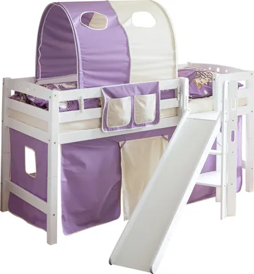 Produktbild von Podestbett mit Rutsche "Tino" Buche Weiß Classic (Lila-Beige)