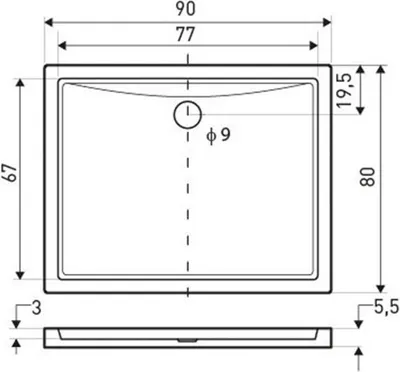 Zdjęcie produktu dla Brodzik uniwersalny do kabiny prysznicowej Oskar 90x80, 5,5 cm SLIM, biały