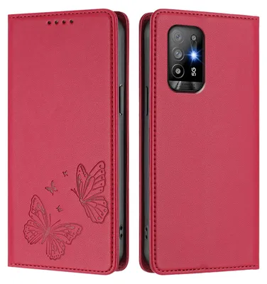 Immagine prodotto di Custodia in pelle per Oppo A94 5G, con motivo a farfalla, custodia a portafoglio con supporto, rossa