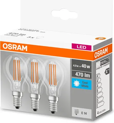 Produktbild von 30 x Osram LED Filament Leuchtmittel Tropfen 4W = 40W E14 klar 470lm neutralweiß 4000K