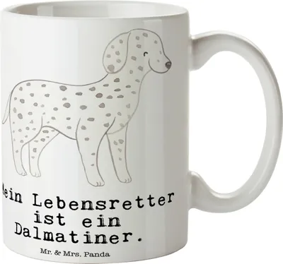 Produktbild von Mr. & Mrs. Panda Becher Dalmatiner Lebensretter - Weiß - Geschenk, Tasse mit Motiv, Teetasse, Kaffeebecher, Kaffeetasse, Trinkbecher, Dalmatinac
