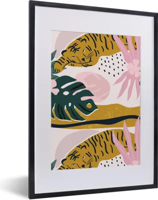 Produktbild von MuchoWow® MuchoWow® Gerahmtes Poster Tiger - Blätter - Dschungel - Muster 30x40 cm - Poster mit zchwarzem Bilderrahmen - Wandposter Schlafzimmer